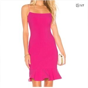 Likely Hot Pink Spaghetti-Strap Flounce Hem Mini Dress
